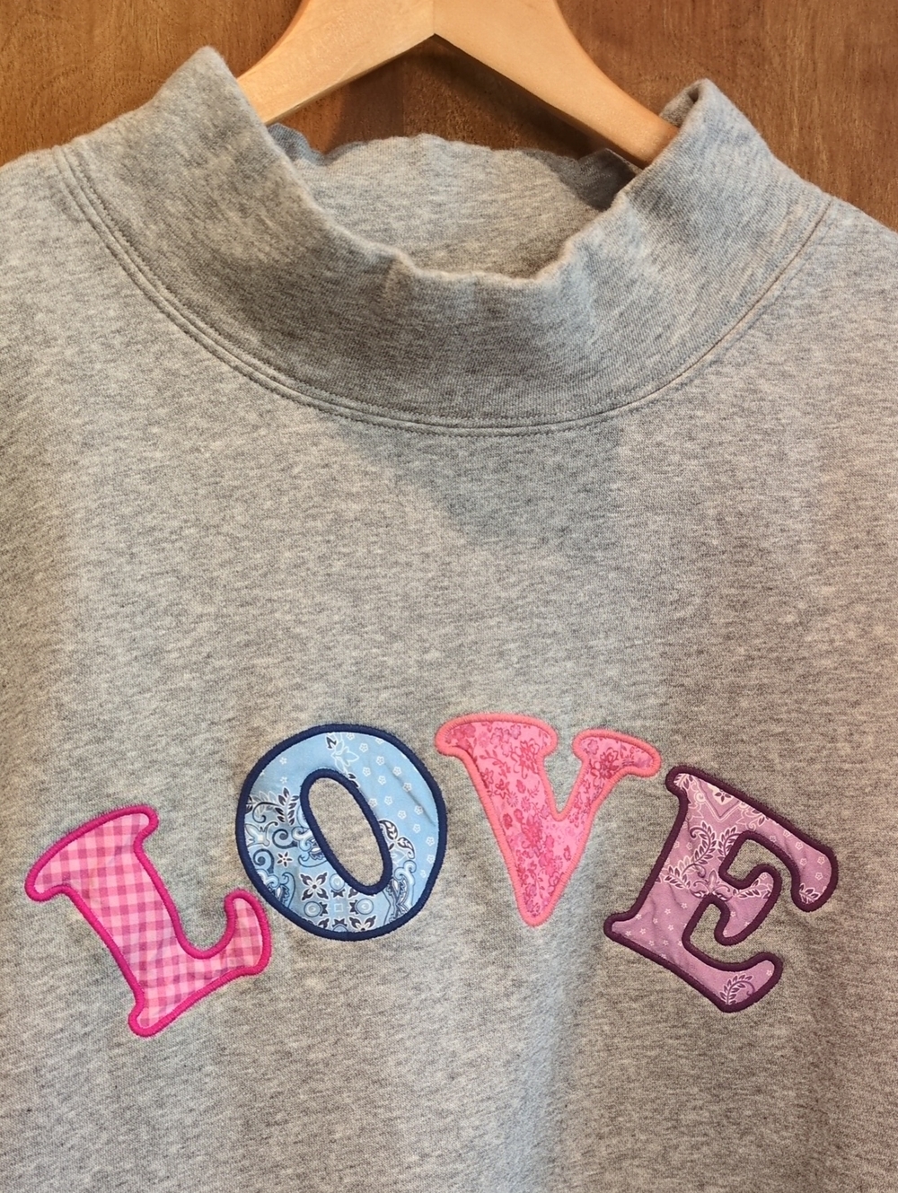 JoyLab Grey Mock Neck Sweatshirt with Pink & Blue 'LOVE' Appliqué - Picture 2 of 6
